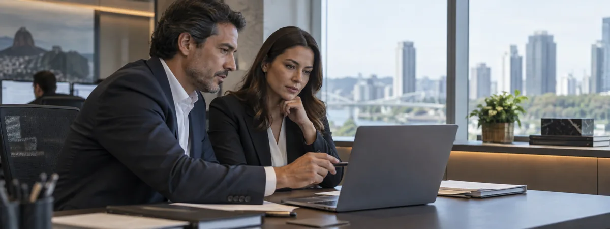 Profissional acompanha movimentações financeiras em ambiente corporativo