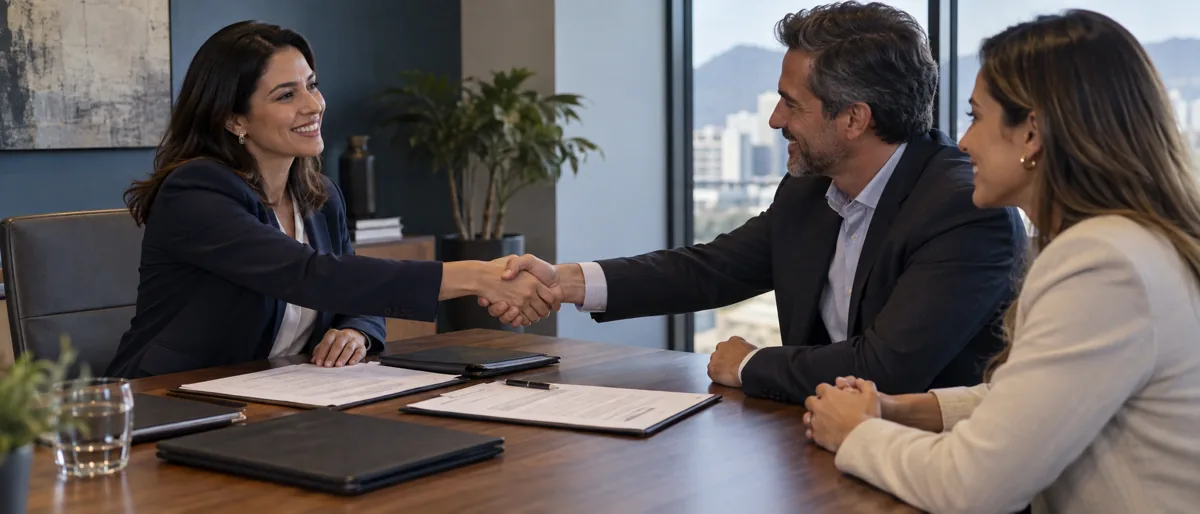 Profissionais concluem acordo em uma reunião de negócios